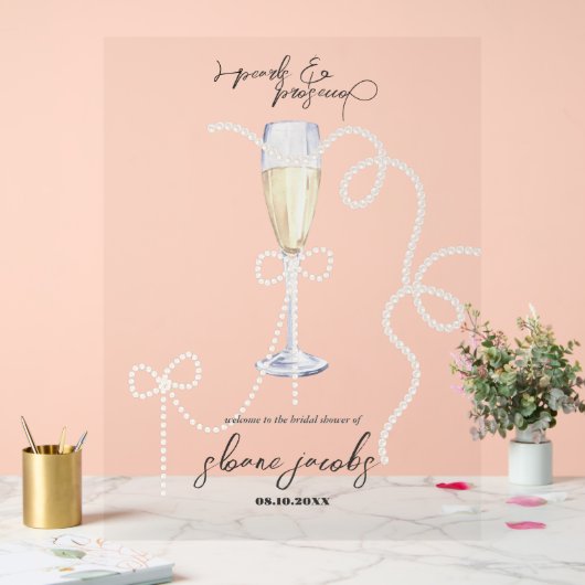 Perlen, Petalen + Prosecco | Pearl Brautparty Acrylschild (Hochzeit)