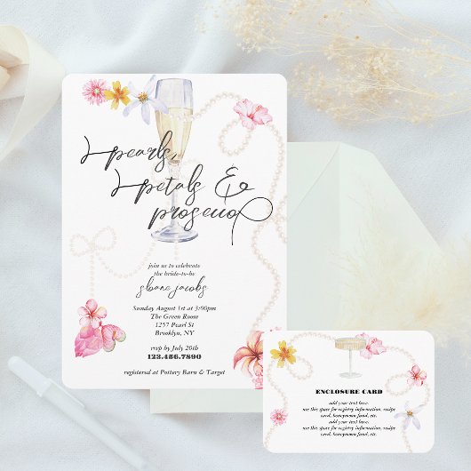 Perlen, Petalen + Prosecco | Trendy Brautparty Einladung