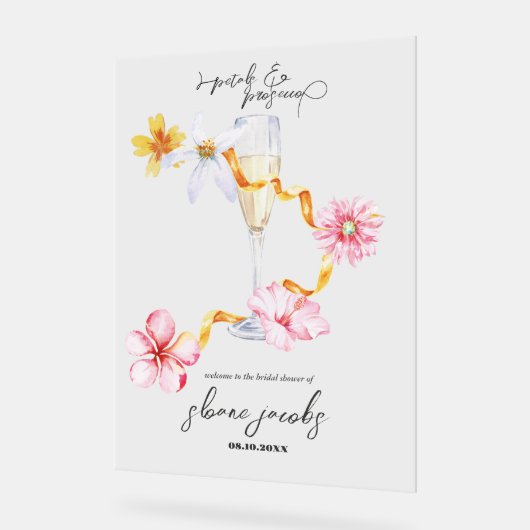 Perlen, Petalen und Prosecco | Petals Welcome Sign Acrylschild (Winkel)