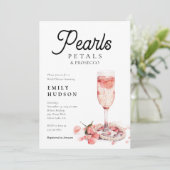 Perlen Petals & Prosecco Brautparty Einladung (Stehend Vorderseite)