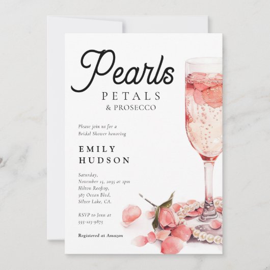 Perlen Petals & Prosecco Brautparty Einladung (Vorderseite)