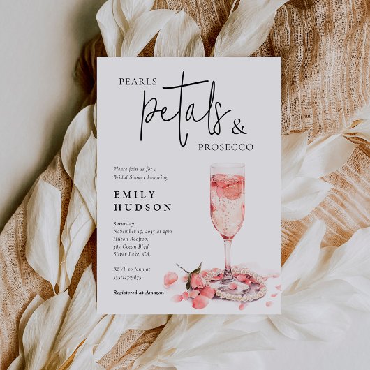 Perlen Petals & Prosecco Brautparty Einladung