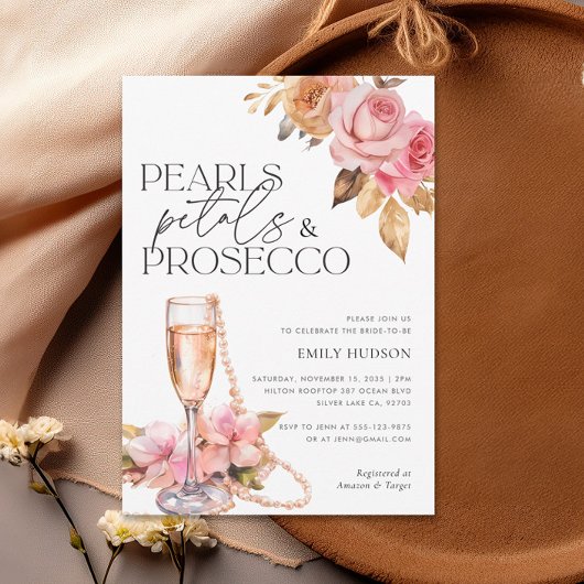 Perlen Petals & Prosecco Brautparty Einladung