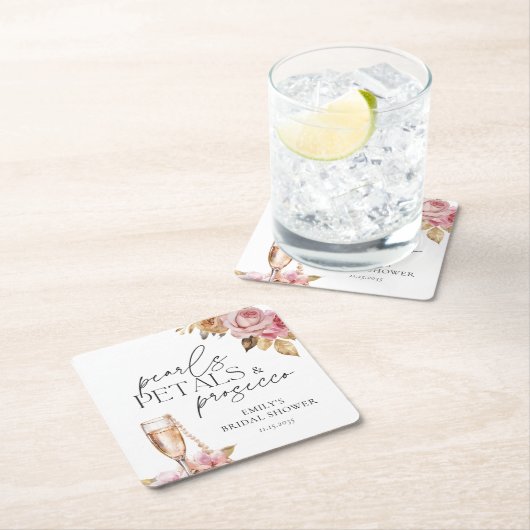 Perlen Petals & Prosecco Brautparty Rechteckiger Pappuntersetzer (Vor Ort)