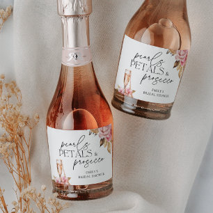 Perlen Petals & Prosecco Brautparty Schaumweinetikett
