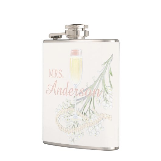 Perlen & Prosecco Blush Brautparty Brift Geschenk Flachmann (Links)