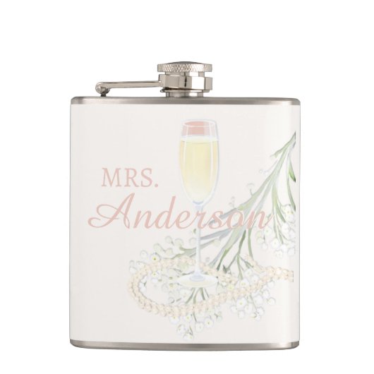 Perlen & Prosecco Blush Brautparty Brift Geschenk Flachmann (Vorderseite)