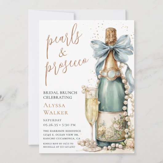 Perlen & Prosecco Braut-Brunch Einladung (Vorderseite)