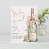 Perlen & Prosecco Braut-Brunch Einladung (Stehend Vorderseite)