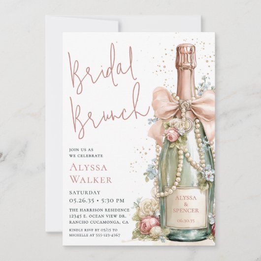 Perlen & Prosecco Braut-Brunch Einladung (Vorderseite)