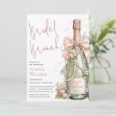 Perlen & Prosecco Braut-Brunch Einladung (Stehend Vorderseite)