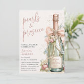 Perlen & Prosecco Braut-Brunch Einladung (Stehend Vorderseite)
