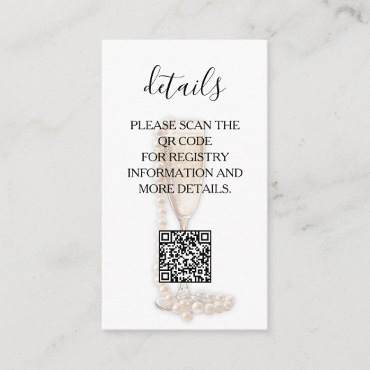 Perlen & Prosecco Brautparty Details QR-Code Begleitkarte (Vorderseite)