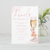 Perlen & Prosecco Brautparty Einladung (Stehend Vorderseite)