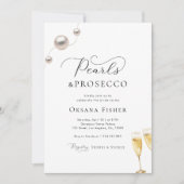 Perlen & Prosecco Brautparty Minimalistisch Elegan Einladung (Vorderseite)