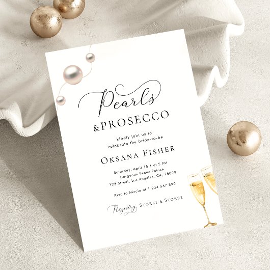 Perlen & Prosecco Brautparty Minimalistisch Elegan Einladung