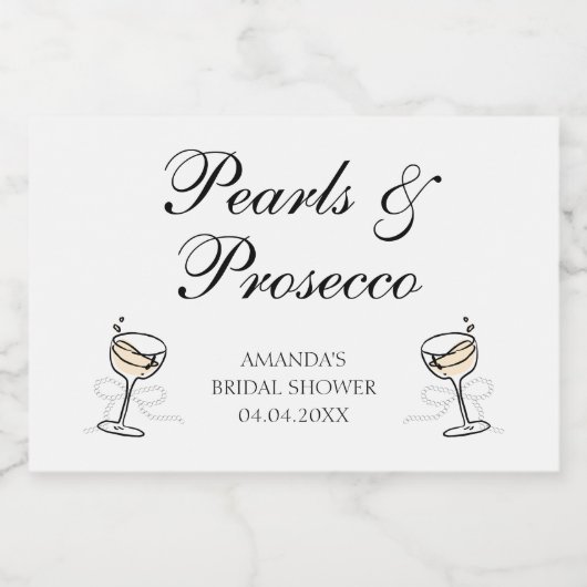 Perlen & Prosecco Brautparty Personalisiert Schaumweinetikett (Einzelnes Label)