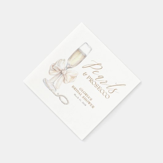 Perlen & Prosecco Brautparty Weißer Bow Serviette (Ecke)