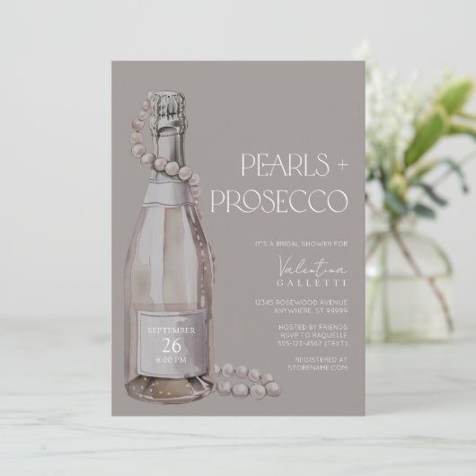 Perlen + Prosecco Bridal Dusche Einladung (Stehend Vorderseite)