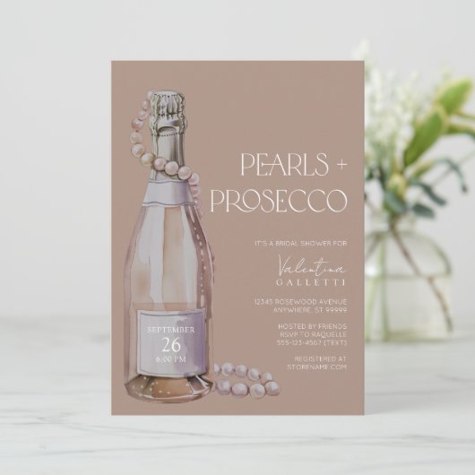 Perlen + Prosecco Bridal Dusche Einladung (Stehend Vorderseite)