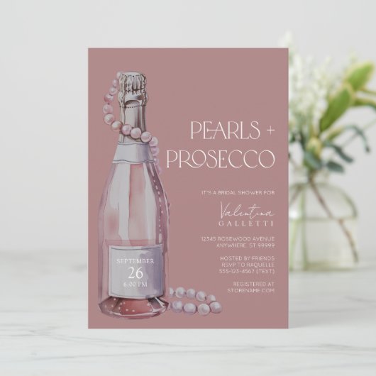 Perlen + Prosecco Bridal Dusche Einladung (Stehend Vorderseite)