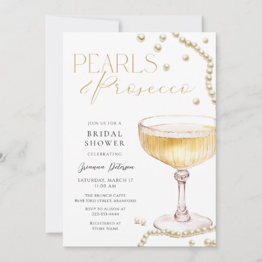 Perlen & Prosecco Bridal Dusche Einladung (Vorderseite)