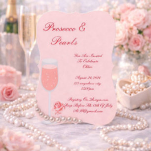 PERLEN & PROSECCO BRIDAL SHOWER PINK  EINLADUNG
