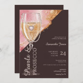 Perlen & Prosecco Brunch und Bubbly Brautparty Einladung (Vorne/Hinten)