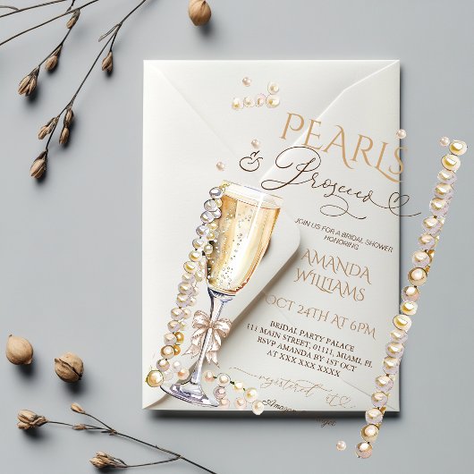 Perlen & Prosecco Champagne Elegantes Brautparty Acryleinladungen