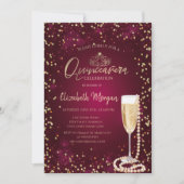 Perlen Prosecco Diamonds BurgundyQuinceañera Einladung (Vorderseite)