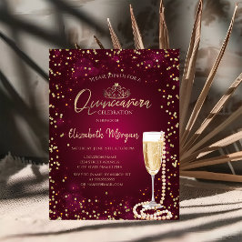 Perlen Prosecco Diamonds BurgundyQuinceañera Einladung