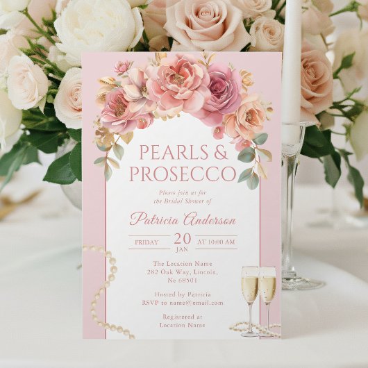 Perlen & Prosecco Einladung zur Brautparty