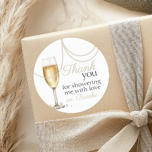 Perlen Prosecco elegante Brautparty Dankeschön Runder Aufkleber