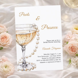 Perlen Prosecco elegante Brautparty Einladung