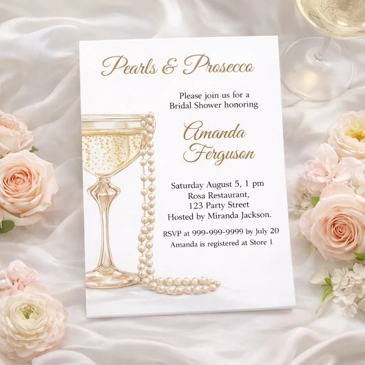 Perlen Prosecco elegante Brautparty Einladung
