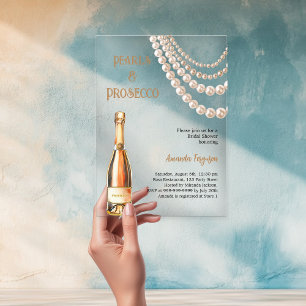 Perlen Prosecco elegante Brautparty klar Acryleinladungen