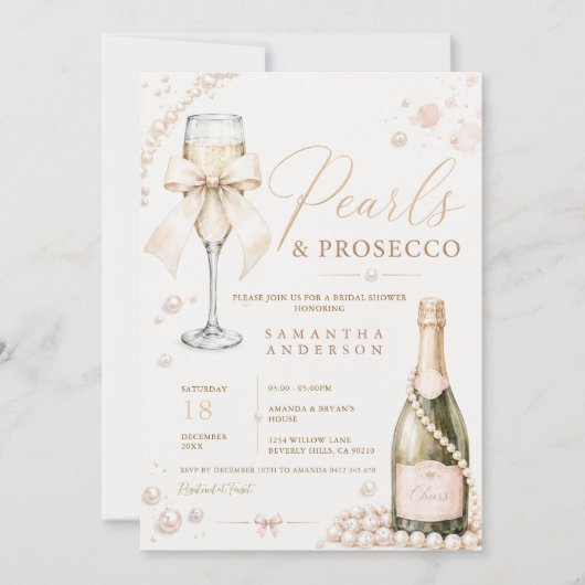 Perlen & Prosecco Elegante Kokette Einladung (Vorderseite)