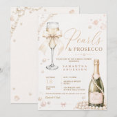 Perlen & Prosecco Elegante Kokette Einladung (Vorne/Hinten)