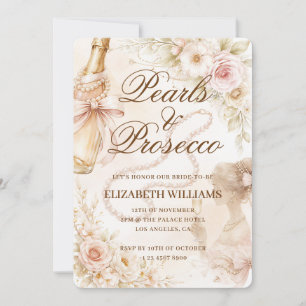 Perlen & Prosecco Elegante Vintage Brautparty Einladung