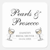 Perlen & Prosecco Elegantes Brautparty Quadratischer Aufkleber (Vorderseite)