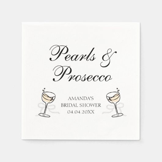 Perlen & Prosecco Elegantes Brautparty Serviette (Vorderseite)