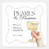 Perlen & Prosecco Elegantes Brunch Brautparty Quadratischer Aufkleber (Vorderseite)