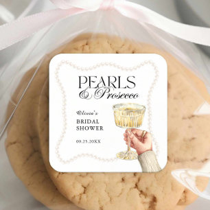 Perlen & Prosecco Elegantes Brunch Brautparty  Quadratischer Aufkleber