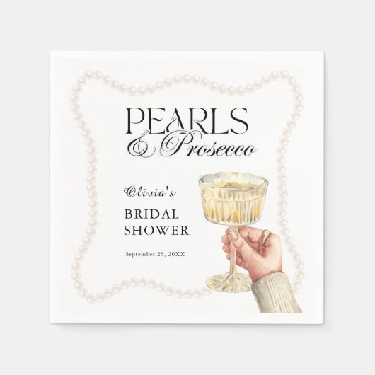 Perlen & Prosecco Elegantes Brunch Brautparty Serviette (Vorderseite)