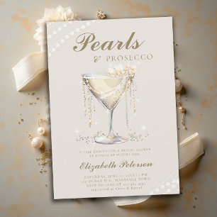Perlen Prosecco Elfenbein Elegantes Hochzeitsfrühs Einladung