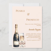 Perlen Prosecco elfenbein roséfarbener Bogen Braut Einladung (Vorderseite)