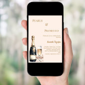 Perlen Prosecco elfenbein roséfarbener Bogen Braut Einladung