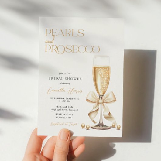 Perlen & Prosecco Gold Minimales Brautparty Einladung