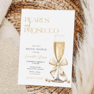 Perlen & Prosecco Gold Minimales Brautparty Einladung