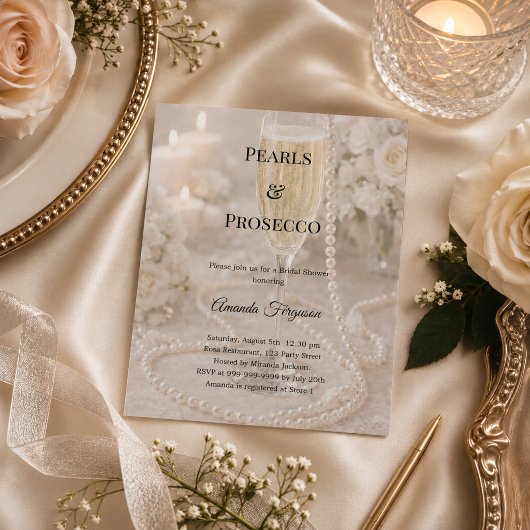 Perlen Prosecco Luxus Brautparty-Einladung